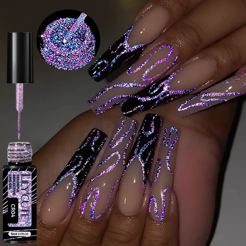 LILYCUTE 5ml Reflective Glitter Liner Gel Nail Polish Superflash Colorful Sparkling Graffiti Painting Stripe Pull Line Nail Gel