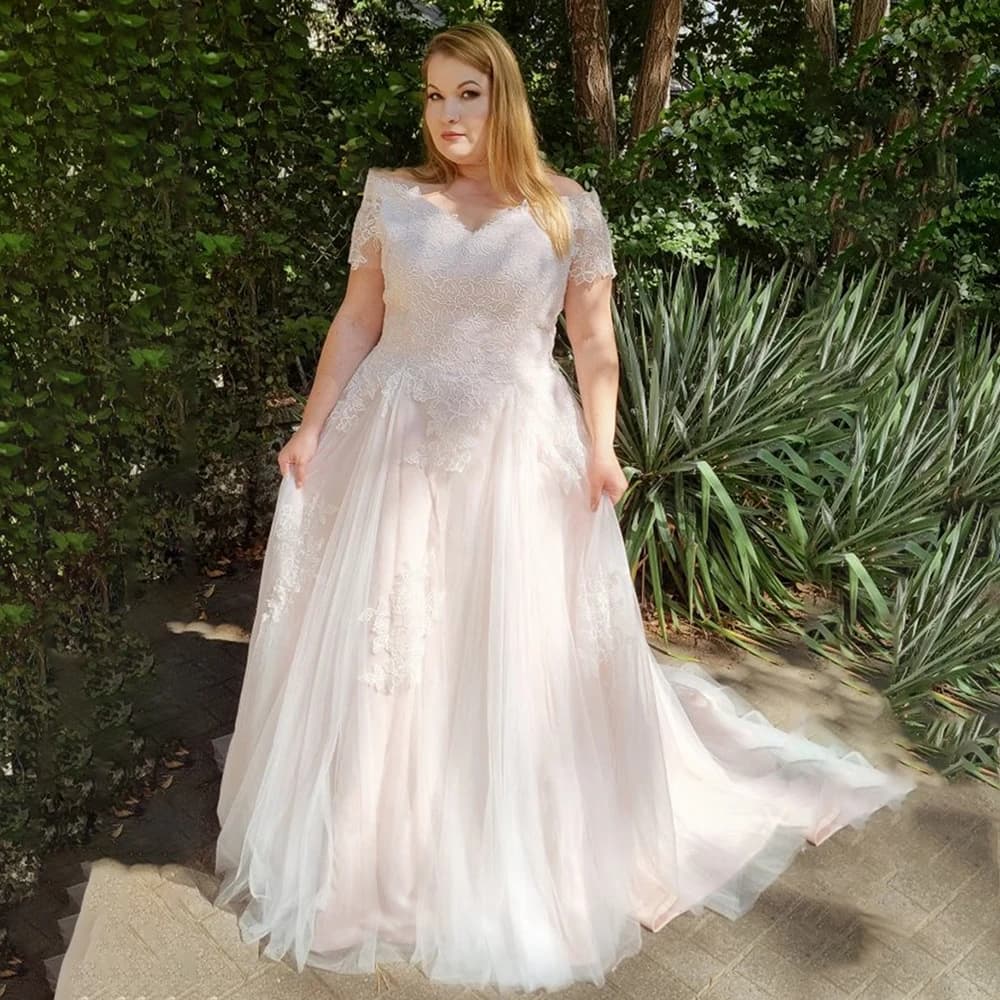 Furtanseo Charming Plus Size Wedding Dresses Off The Shoulder Appliques A Line Tulle Long Prom Gowns Vestidos De Novia