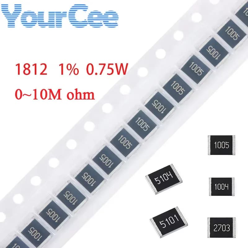 50pcs/lot 1812 SMD Resistor 1% 0.75W 0~10M 0 0.1 0.2 0.47 5.6 10 12 20 30 82 200 680 820 1K 2K 6.2K 10K 20K 22K 200K 1M ohm