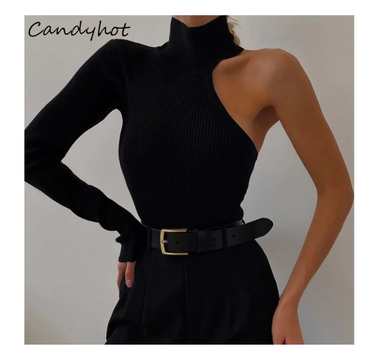 Candyhot Sexy Single Shoulder Bodysuit Elegant Women Y2K Irregular Long Sleeve Skinny Tops Summer Fashion Streetwear Bodysuits