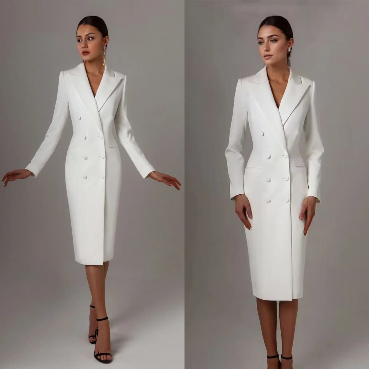 Customized White Double Breasted Long Jacket Suits Women Ladies Prom Evening Guest Formal Wear Custom Made