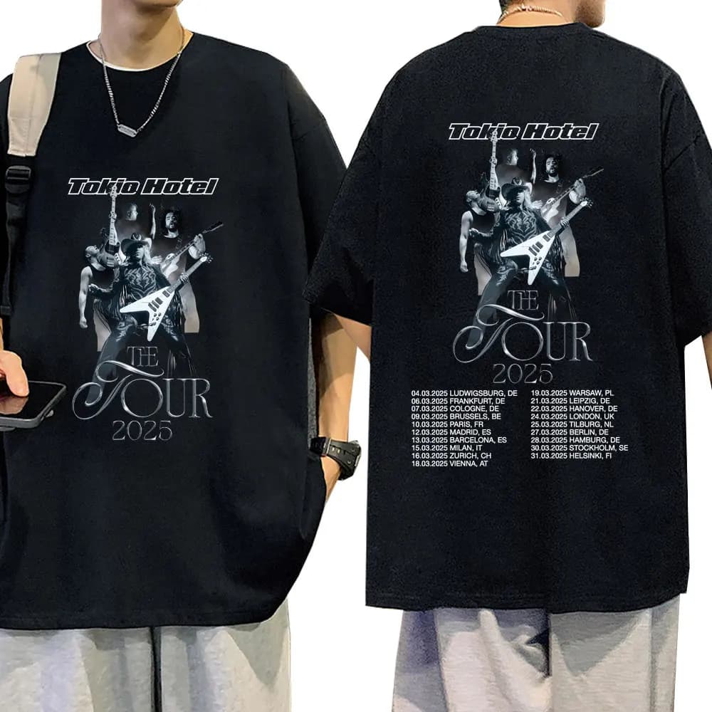 German Rock Band Tokio Hotel The Tour 2025 T Shirts Men Hip Hop Punk Gothic T-shirt Cotton Casual Loose Short Sleeve T-shirts