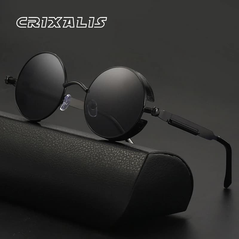CRIXALIS Round Steampunk Sunglasses Men Trend Fashion Punk Sun Glasses Male Hip-hop Rock Anti-UV Shades Women Metal Goggles