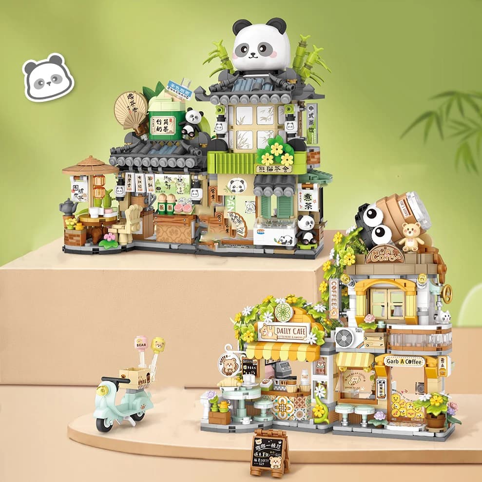 LOZ Mini city landscape building model Building Blocks Cafe Tea House Cute Bear children adult Christmas holiday gift