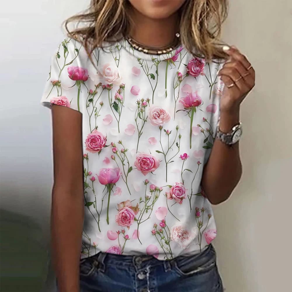 Women's T-Shirt Flower 3D Printed Tops Oversized T-Shirt Summer New Popular butterfly Clothes Women Clothing Short Sleeve Tee
