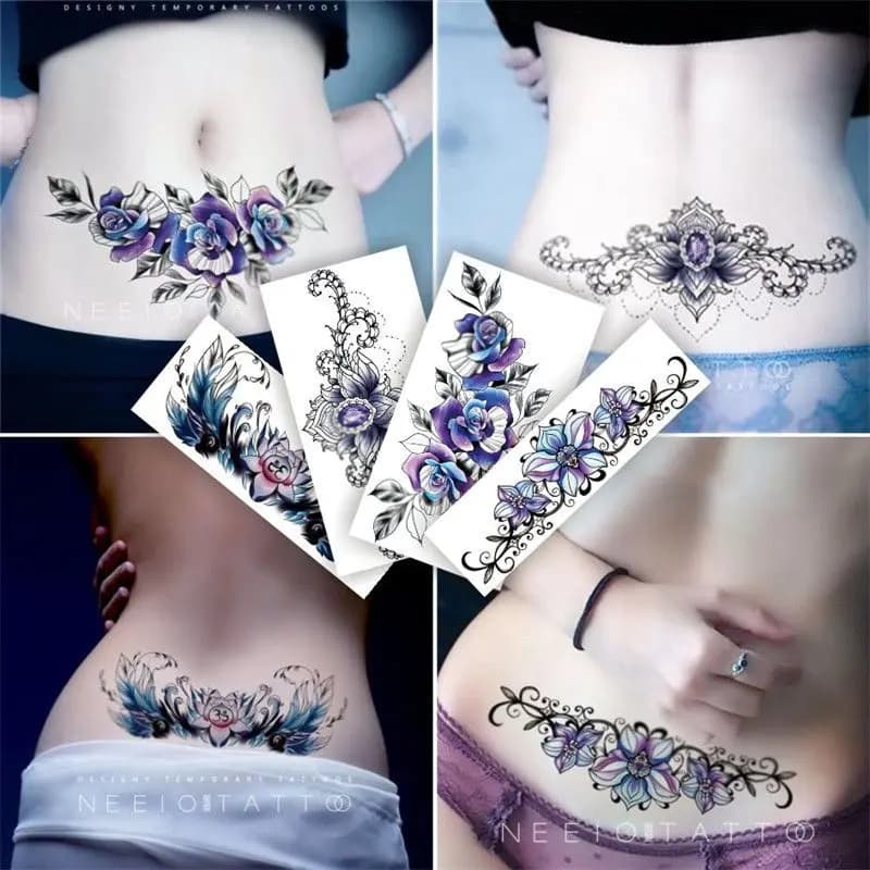 Abdominal Tattoo Stickers Long Lasting Waterproof Belly Scar Cover up Pattern Totem Sexy Imitation Tattoo Jewelry Stickers