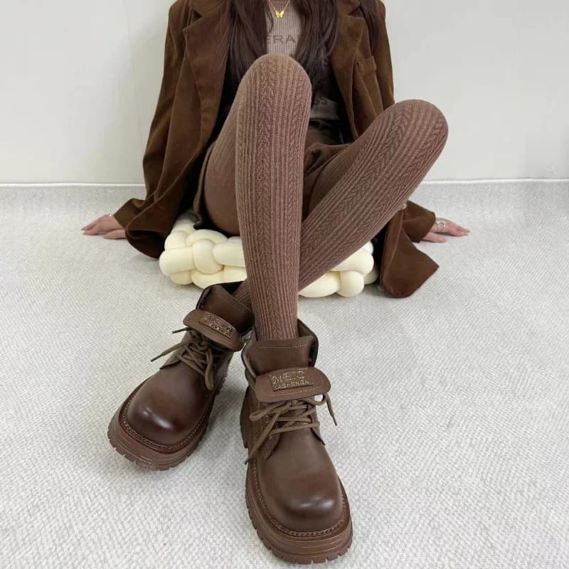 Autumn Winter Twists Wheat Coffee Bottom Socks Vintage Knitting Jacquard Pantyhose Boots Match Base Pantyhose Female Tights