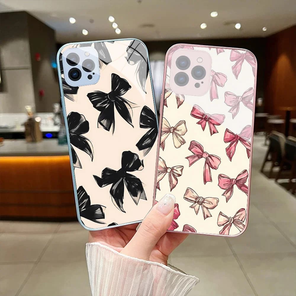Bow Phone Case For IPhone 15 14 13 12 Mini 11 Pro Max X XS XR 6 7 8 SE Plus Glass Hard Cover