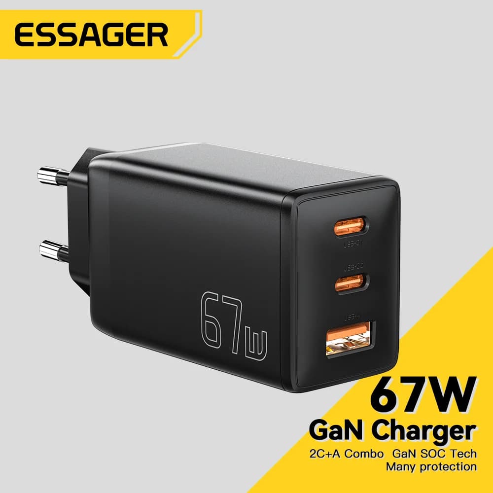 Essager 65W GaN USB C Charger PD QC 4.0 3.0 Type C Quick Charge For Samsung iPhone 1514 13 Pro Phone MacBook Laptop Fast Chagers
