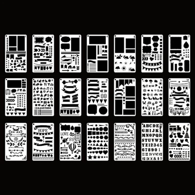 20 Pcs Journal Stencils Set Drawing Template Ruler DIY Painting Template Geometric Hollow Out Scrapbooking