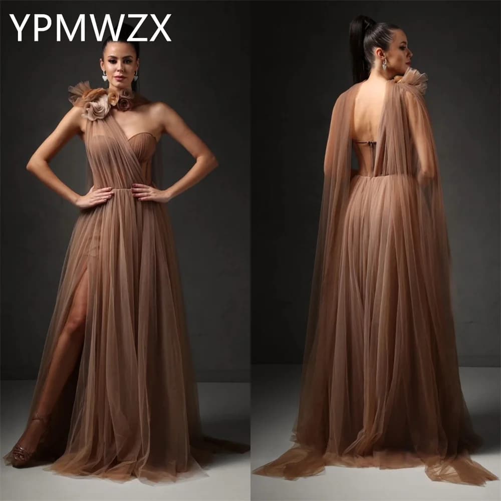 Customized Evening Dress Party Occasion Women Formal YPMWZX One Shoulder A-line Floor Length Skirts Fold Bespoke