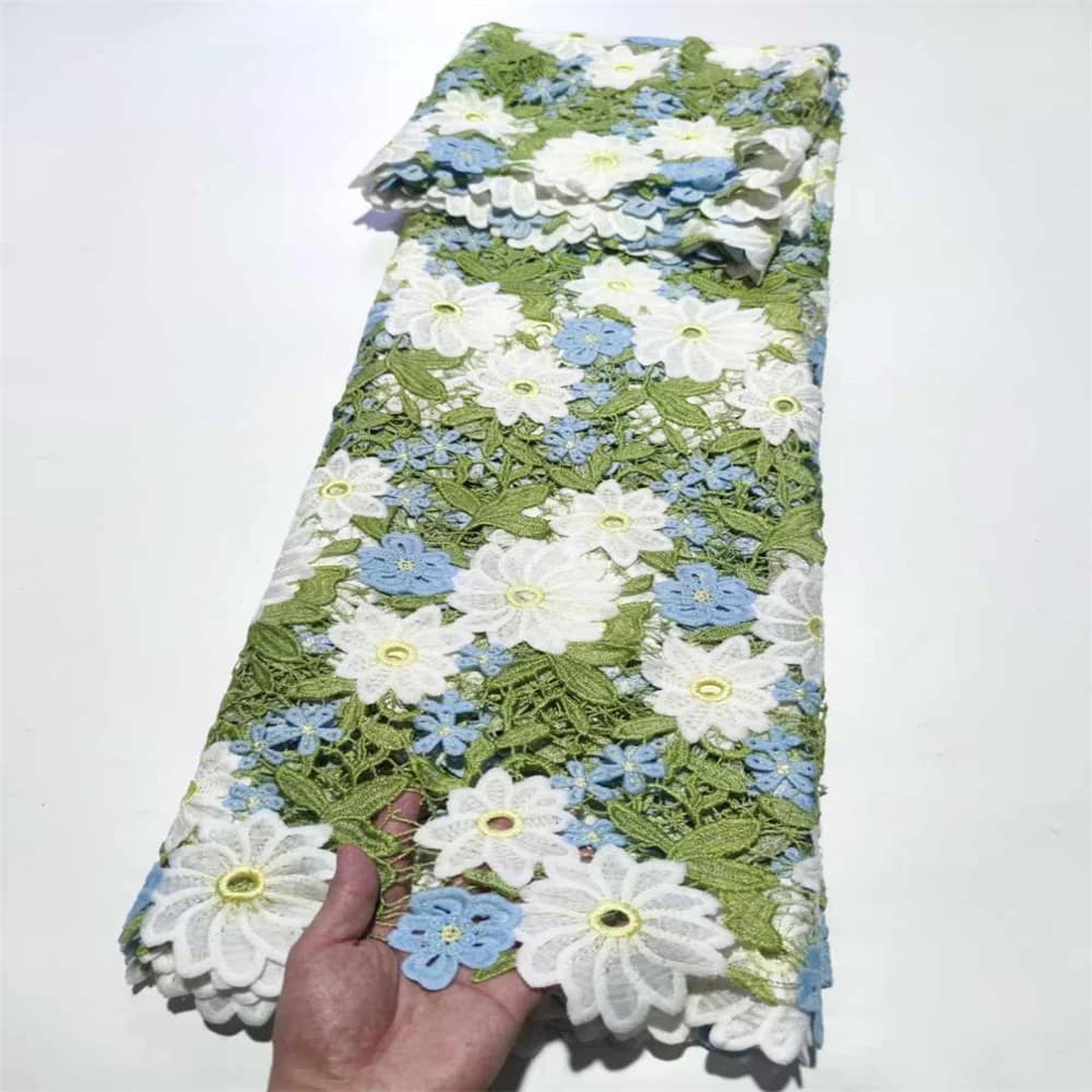 Latest African Guipure Cord Lace Fabric 2024 High Quality Embroidery French Mesh flower Nigerian Milk Slik Lace For Party Sew