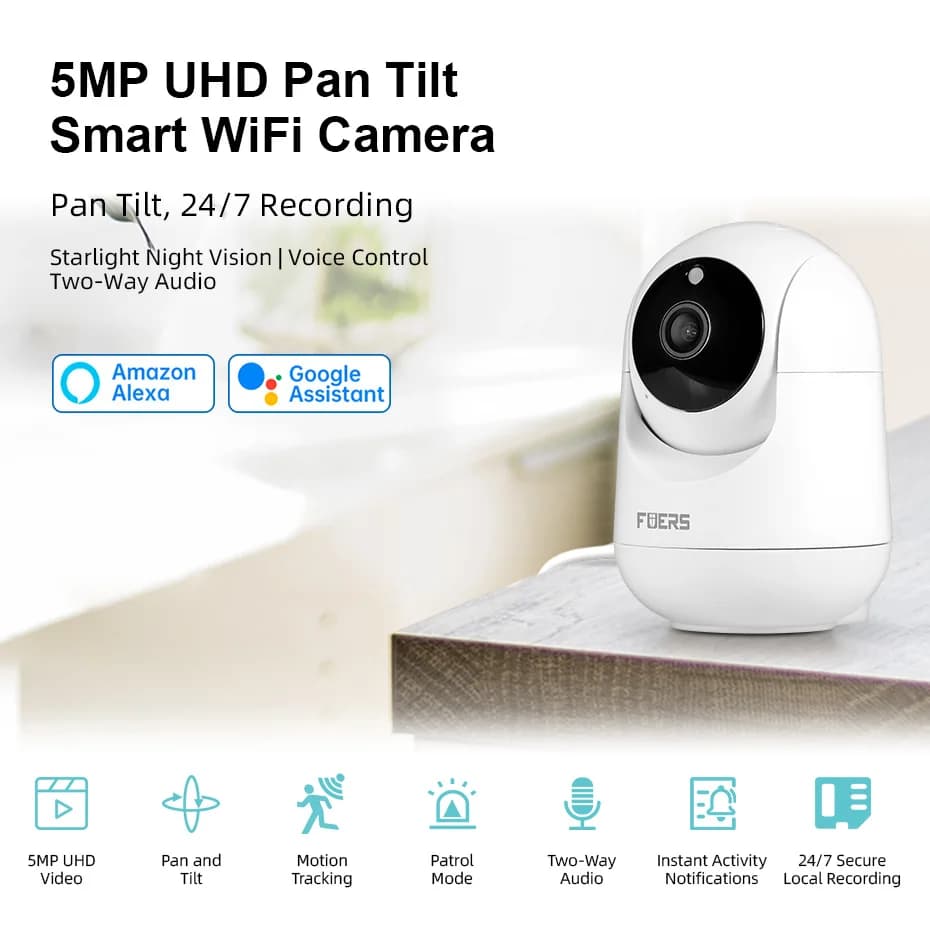 FUERS 5MP HD Indoor Security WIFI Camera For Baby Monitor Dog Camera Motion Detection Tuya Smart Home Works With Alexa