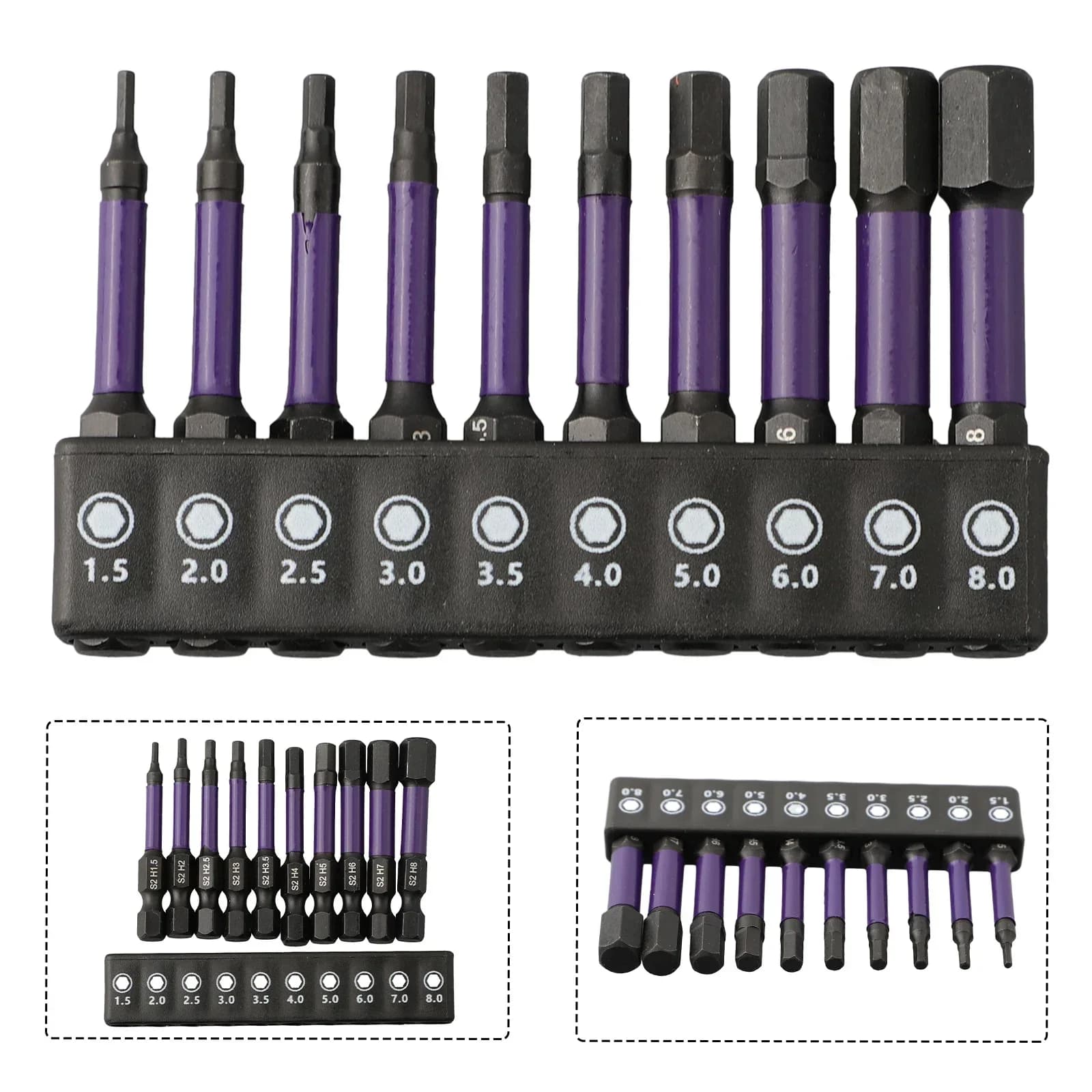 10Pcs Hex Head Wrench Drill Bit With Screwdrivers Bit Holder Set 1/4" Quick Release Shank Magnetic Screwdriver Bit Tools H1.5-H8