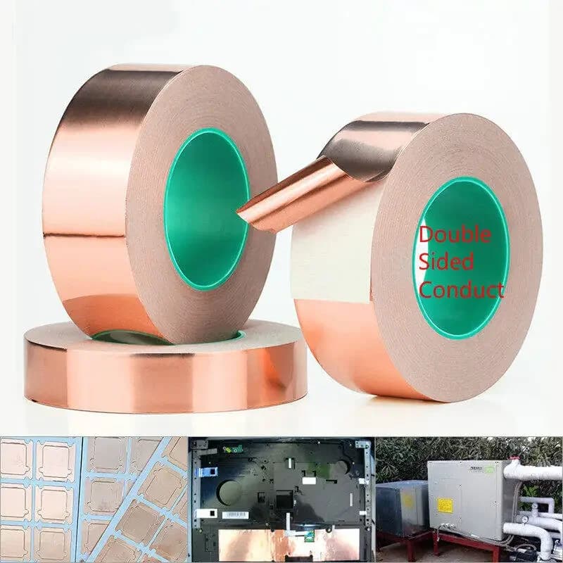 20m Doubel Side Conductive Copper Foil Tape Adhesive Strip Heat Shield Eliminate EMI Anti-static Repair Tape 0.05mm Thickness