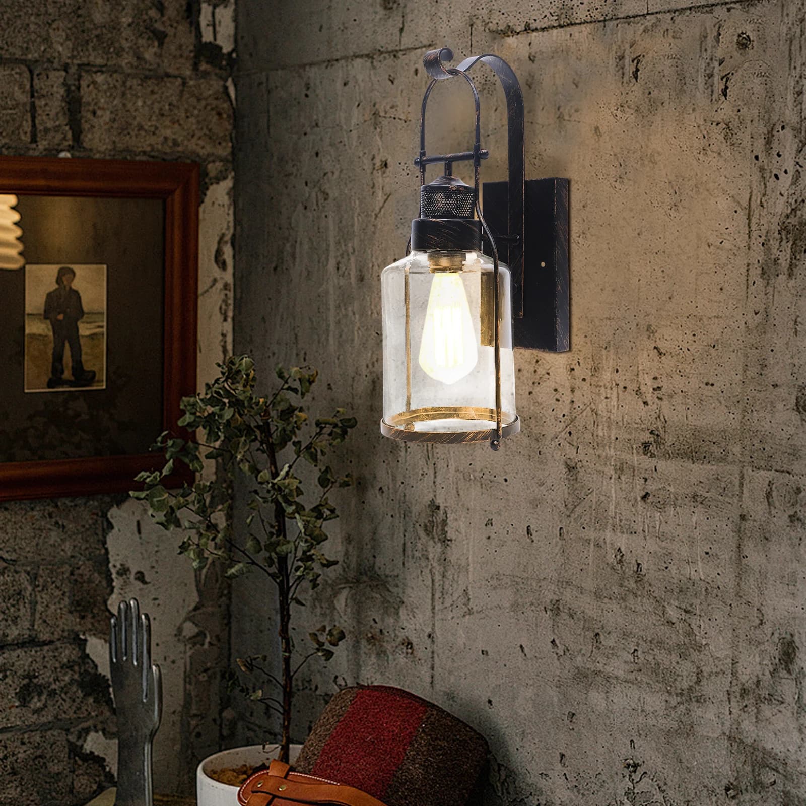 Retro Industrial Style Glass Wall Lamp 110-220v Rust Color, Without Light Source