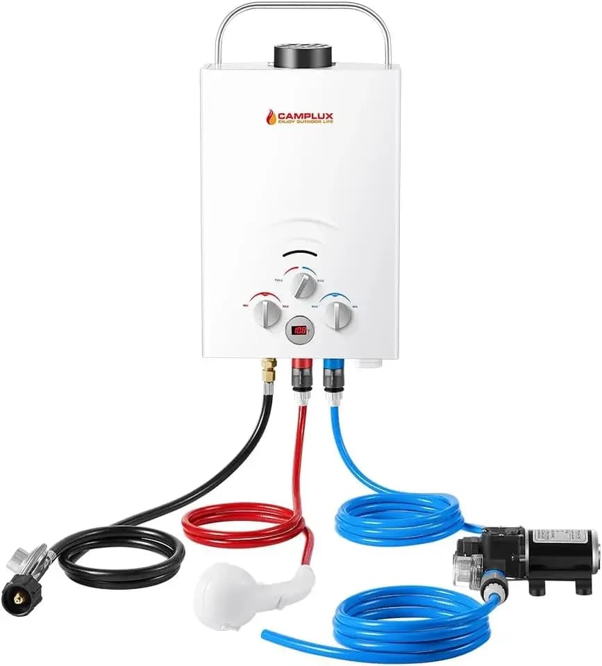 Water Heater, Camplux 1.58 GPM Propane Portable Water Heater With Pump Kit, White