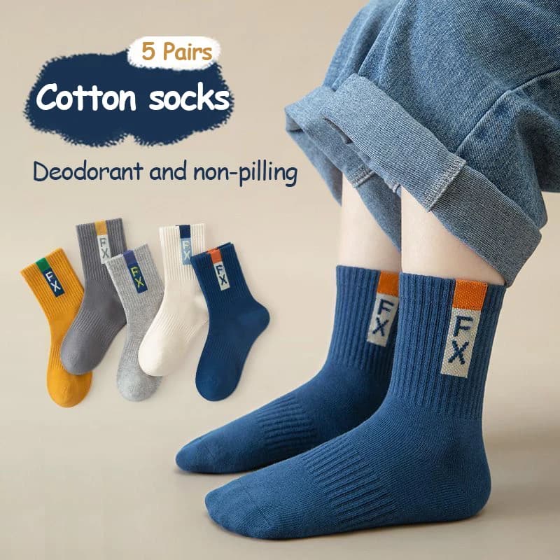 5Pairs 1-16Years Children's Socks Selected Fabric High Resilience Comfortable and Anti-Pilling Crew Casual Boys Sports Sock