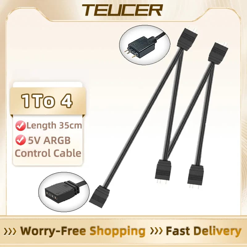 TEUCER ARGB 5V 3 Pin Extension Cable Adapter 35cm 1 to 1/2/3/4 12v 4pin RGB Splitter Cable RGB SYNC Motherboard Cable Splitter