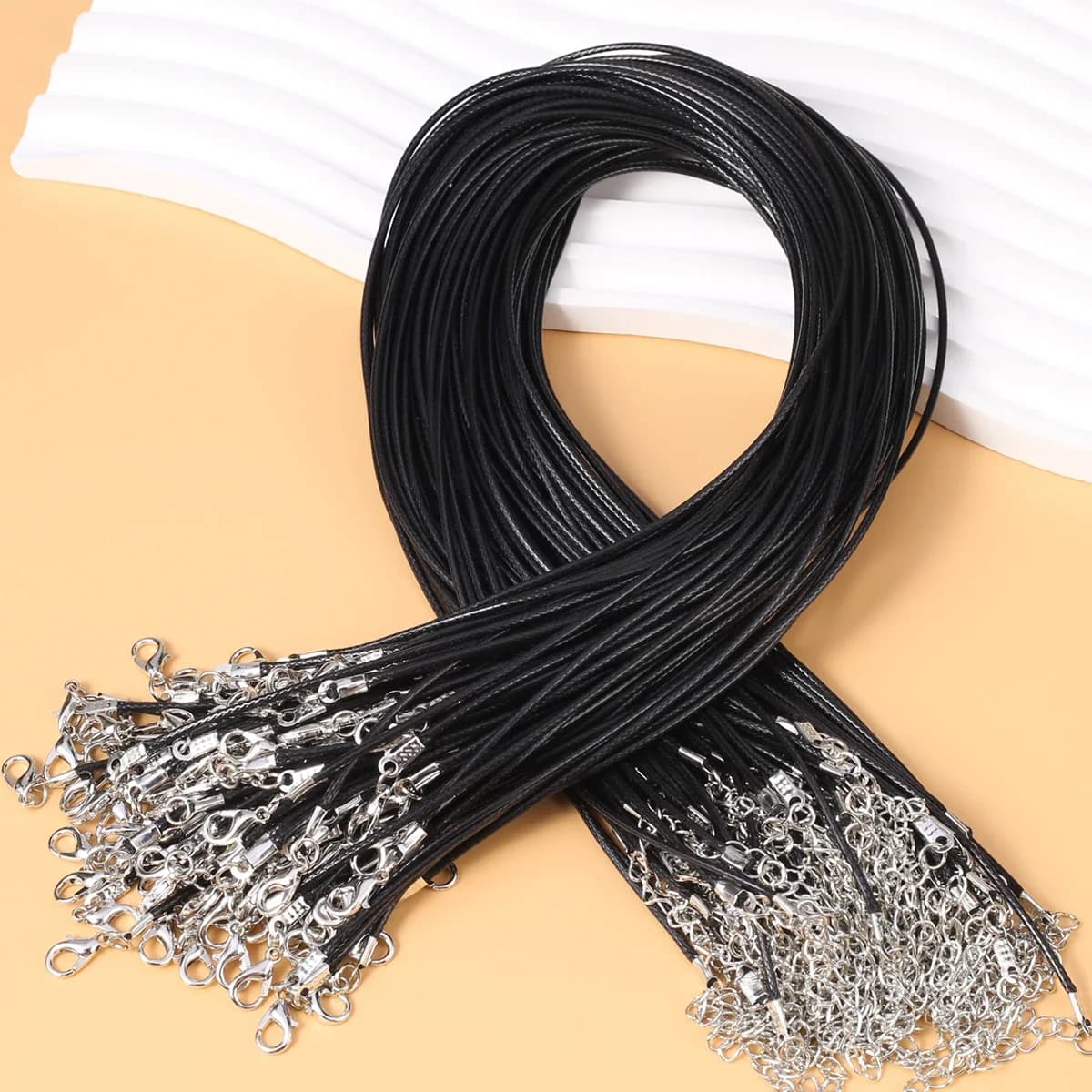 50Pcs Braided Adjustable Black Leather Rope Wax Cord DIY Handmade Necklace Pendant Lobster Clasp String Cord Jewelry Chain