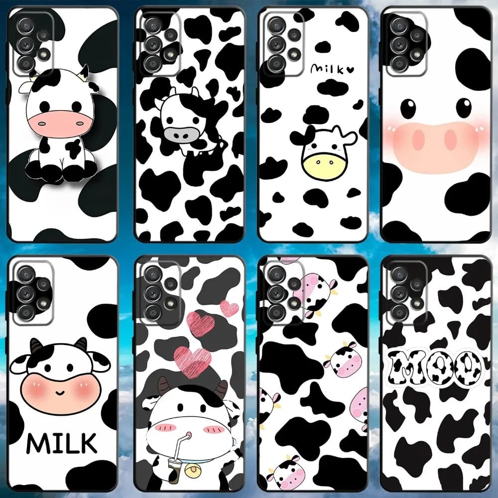 Cartoon Cute Milk Cow Phone Case For Samsung S21,S22 Ultra,S20,S30 plus,S22 plus,S23,S30 ultra 5G Soft Black Cover