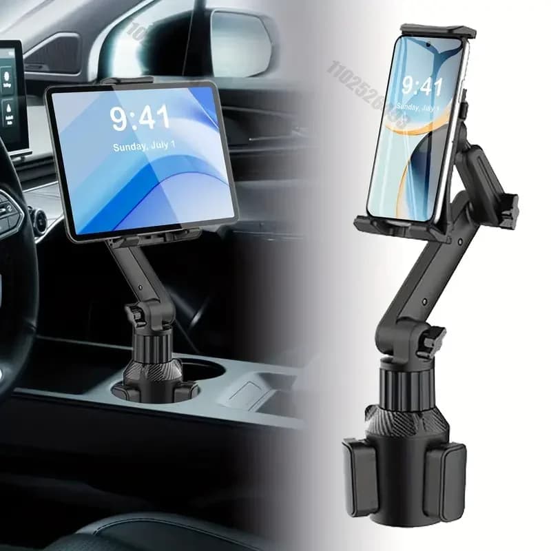 Car Cup Holder Tablet & Phone Mount with Heavy Duty Base - Adjustable Holder for Tablets 4-13in & All Cellphones