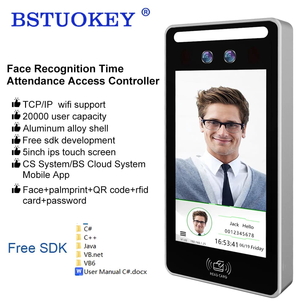 5inch TCP/IP WIFI Dynamic Palmprint Face Recognition Attendance System Terminal Time Attendance Door Access Control RFID Key App
