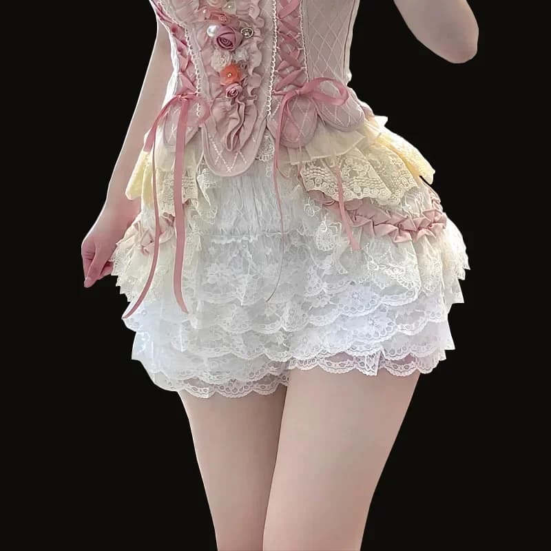 Sweet White 5 Layered Lace Lolita Safety Short Pant Women Teen Girl Cute Maid Bloomers Pumpkin Shorts Japanese Ruffle Knickers