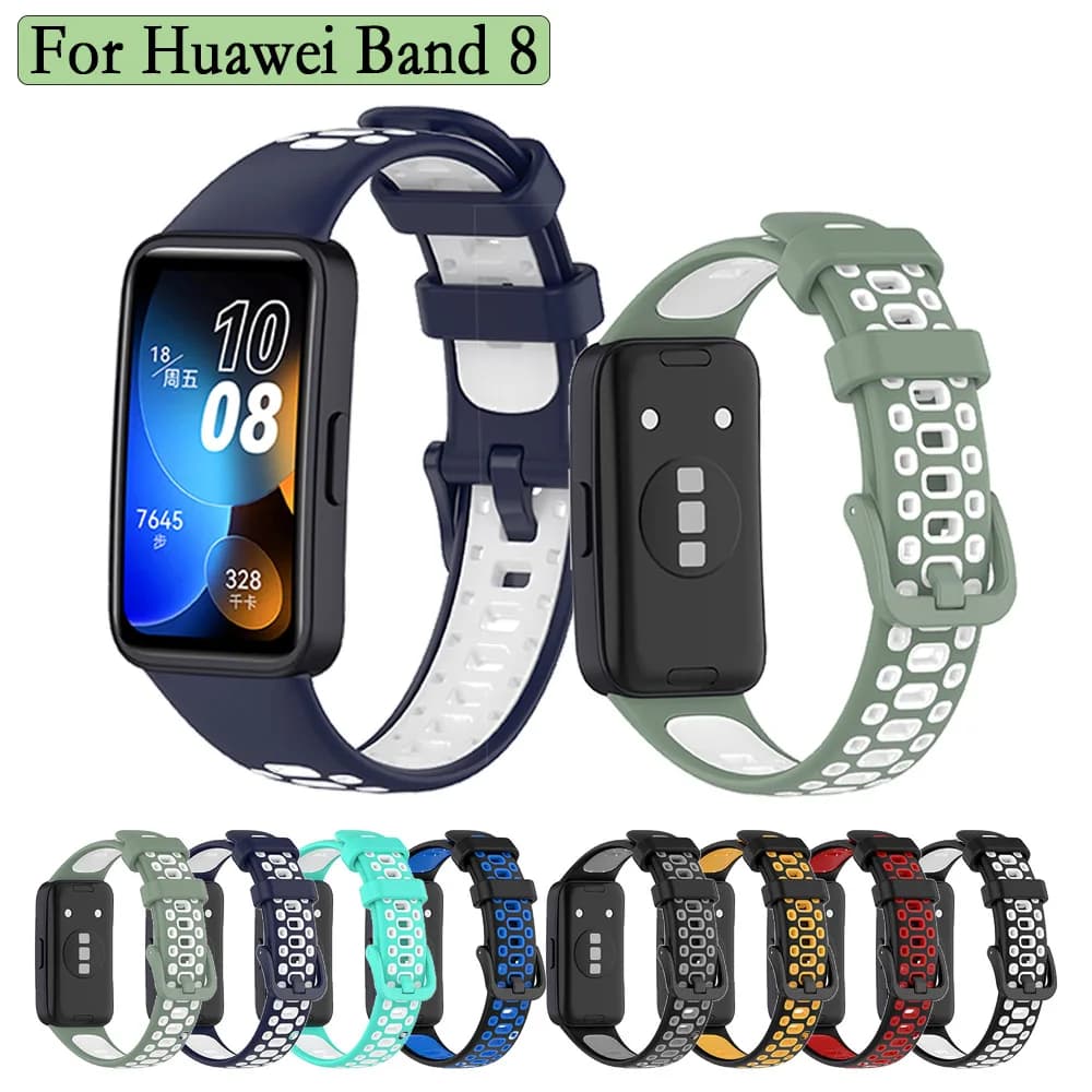 For Huawei Band 8 Soft TPU Sport Band Rubber Watchband Strap on Smart Huawei Band Double Colors Mixed
