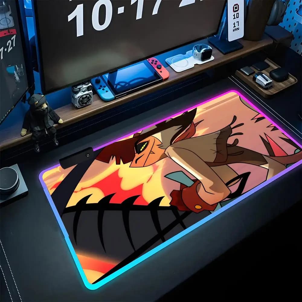 Helluva Boss Mouse Pad game RPG 40x90cm Mouse Mat Gaming Mousepads LED Keyboard Mats Luminous Desk Pads Mouse Pad For PC