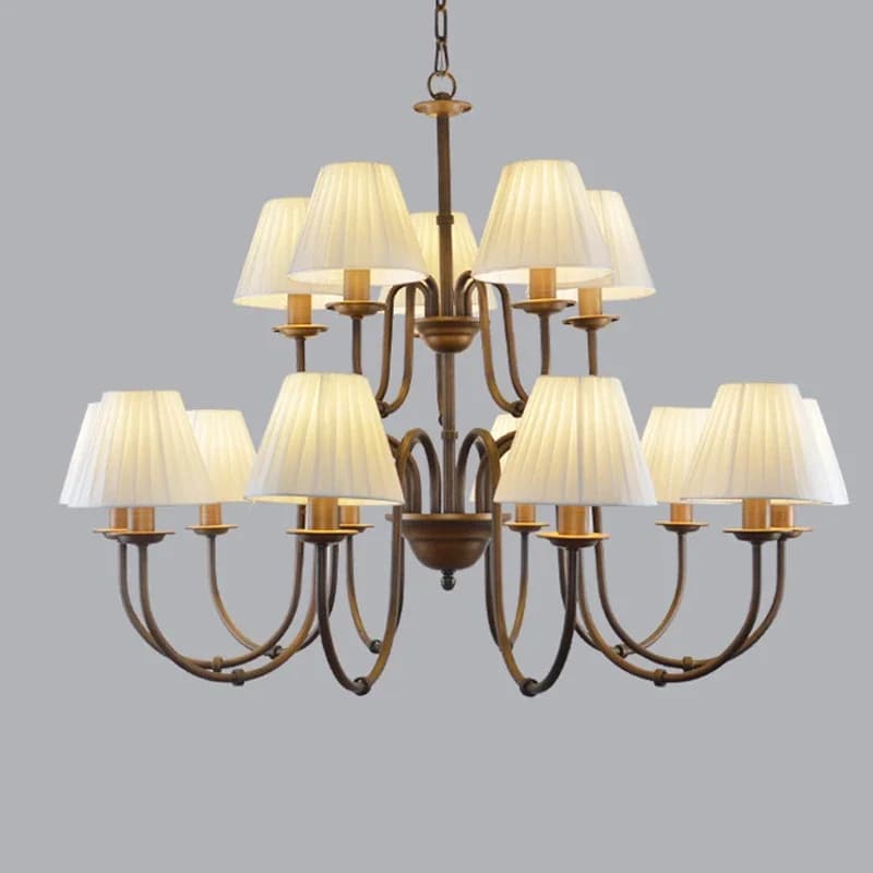 American Country Lustre Chandelier Retro Living Room Decor Bedroom Lamp Dining Room Fabric Lampshade Home Ceiling Pendant Lamps
