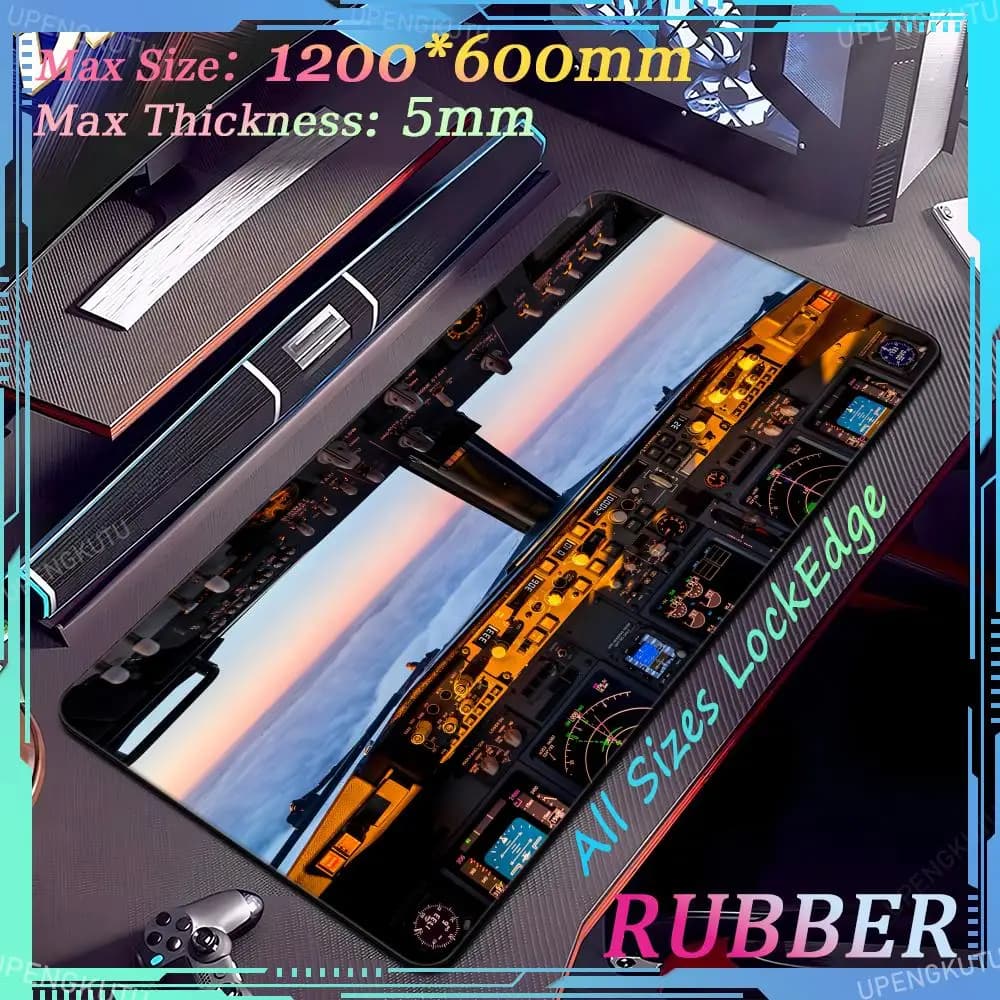 Aircraft cockpit extra large HD mousepad 1200X600MM game keyboard pad instrument panel display table pad lock edge XXL mouse pad