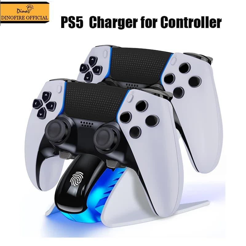 DinoFire Dual Controller Charger for PS5 Fast Charging Station Charging Stand Dock for PlayStation 5 Wireless Game Controllers