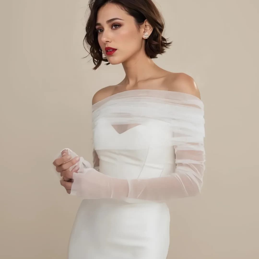 VG73 Bride Wrap Set Detachable Sleeve Bridal Shoulders Wedding Cover Party Bolero Woman Transparent Jacket Removable Gloves
