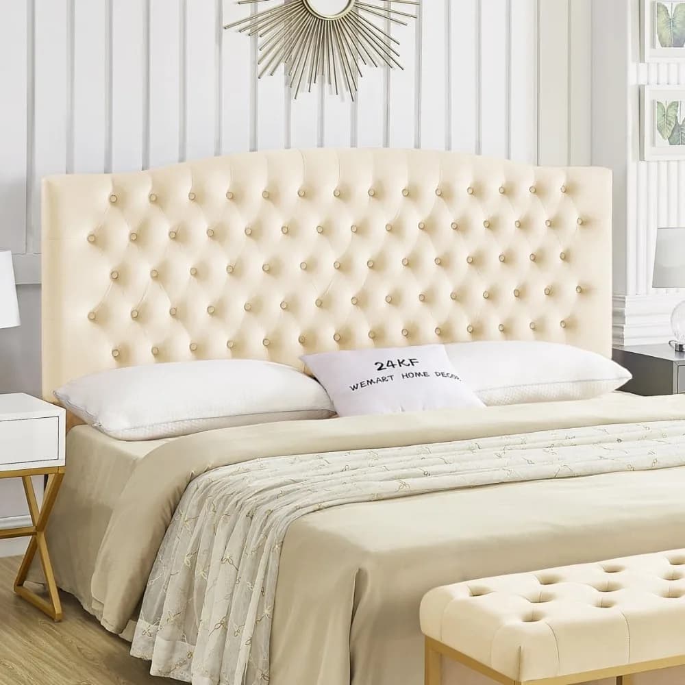 Velvet Upholstered Tufted Button King Headboard and Comfortable Fashional Padded King/California King Size headboard