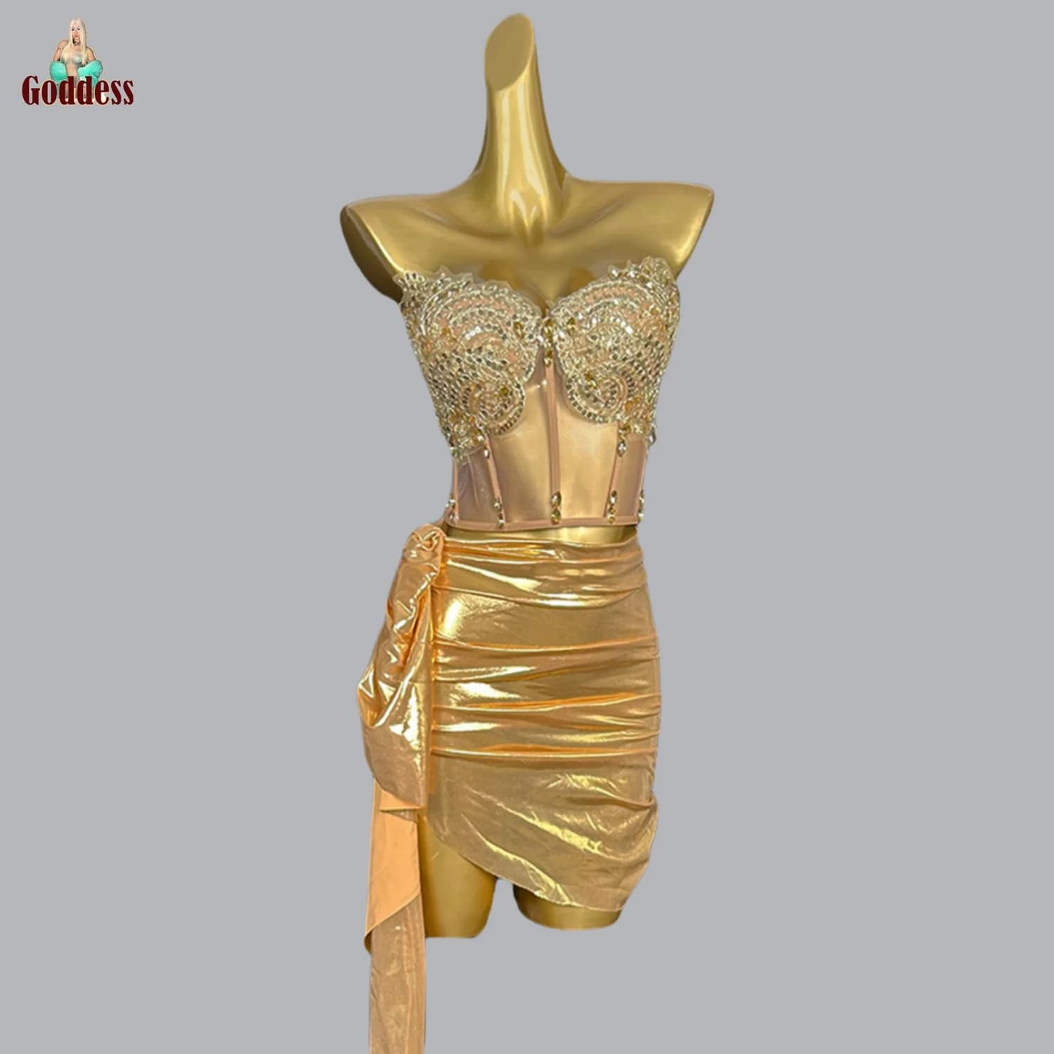 Sparkly Rhinestones Bandage Top Sexy Dance Shirt skirt 2pcs for Women Sexy Bar Singer Dancer Stage Wear Performance Dance Costum