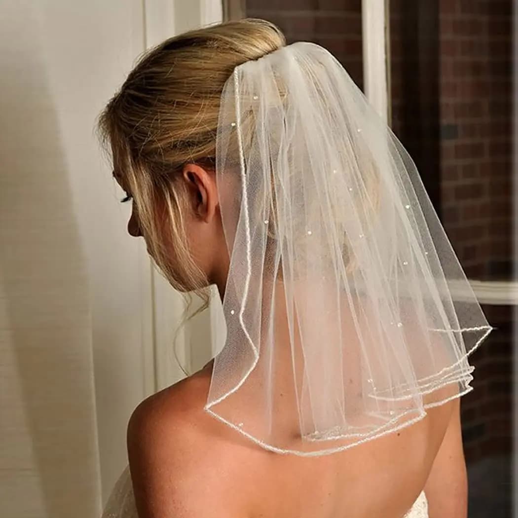 Wedding Veil Comb Bridal Short Crystal Bachelorette Party Bride Shoulder for Women and Girls
