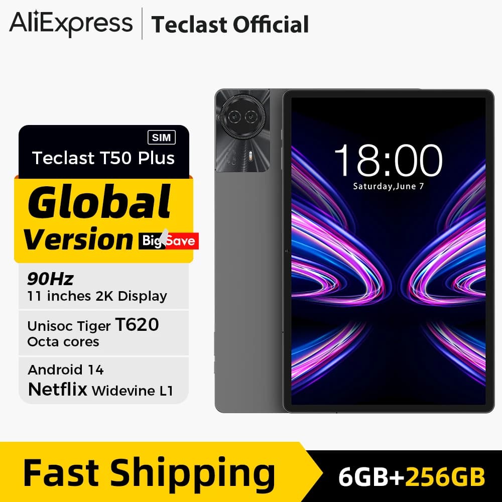 【New】Teclast T50 Plus Android 14 Tablet 11" 2K 90Hz High Refresh 6GB +256GB UNISOC T620 8000mAh Battery 8MP+13MP Camera 4G Tab