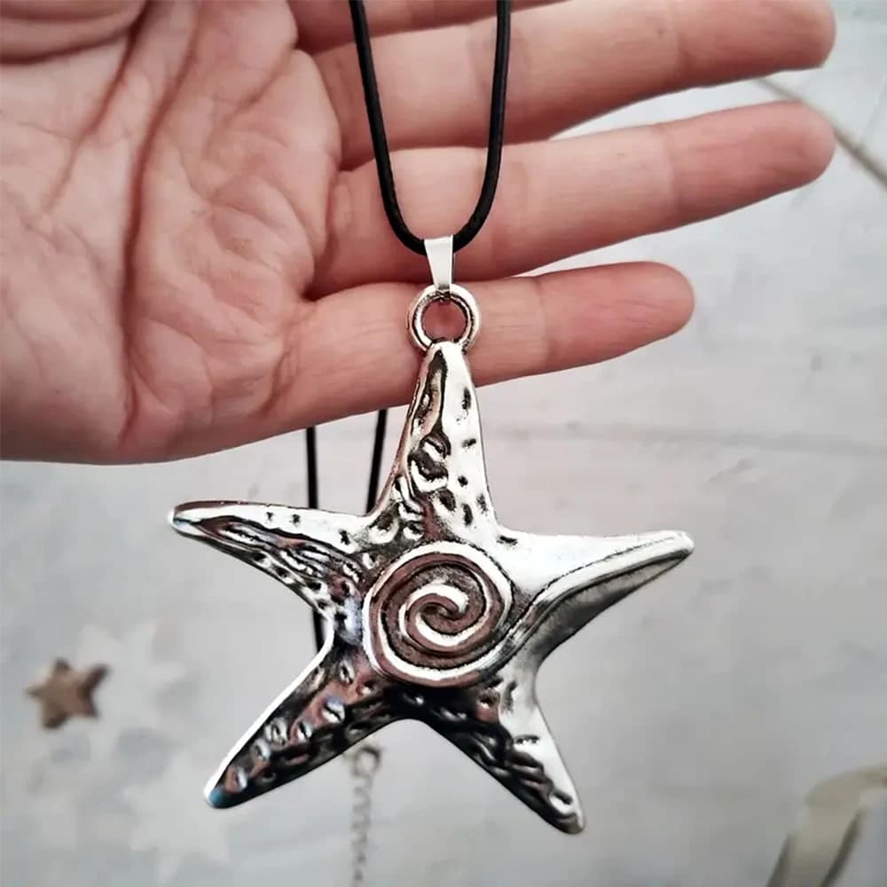 Bohemian Starfish Pendant Necklace, Black Rope Chain for Women and Men, Casual Dress up and Christmas Gifts, Neutral Jewelry, Simple Style