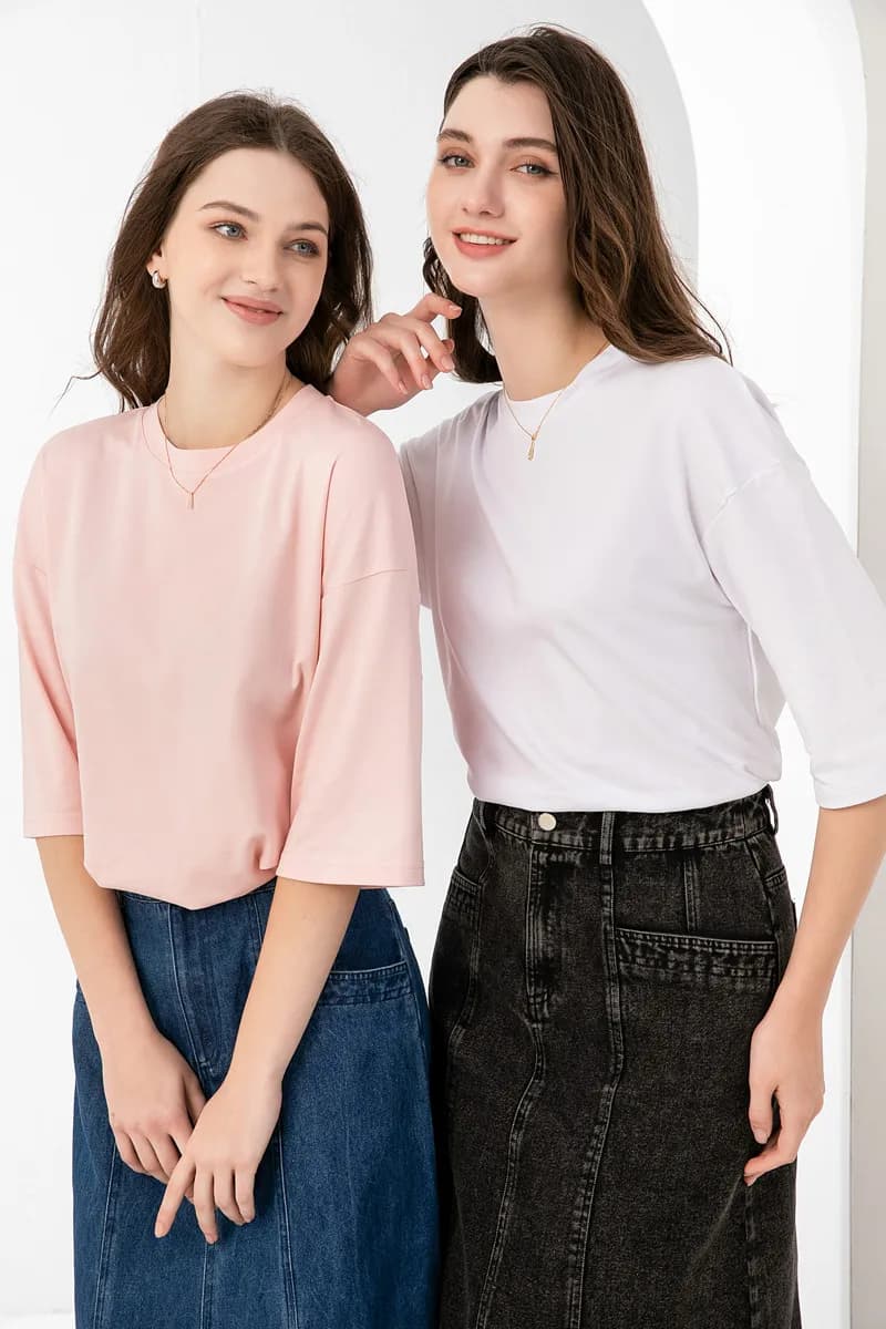 AS 2024 summer woman boxy Tee loose design lady clothing 95% cotton high quality fashion look ( Ship out in 1 day)