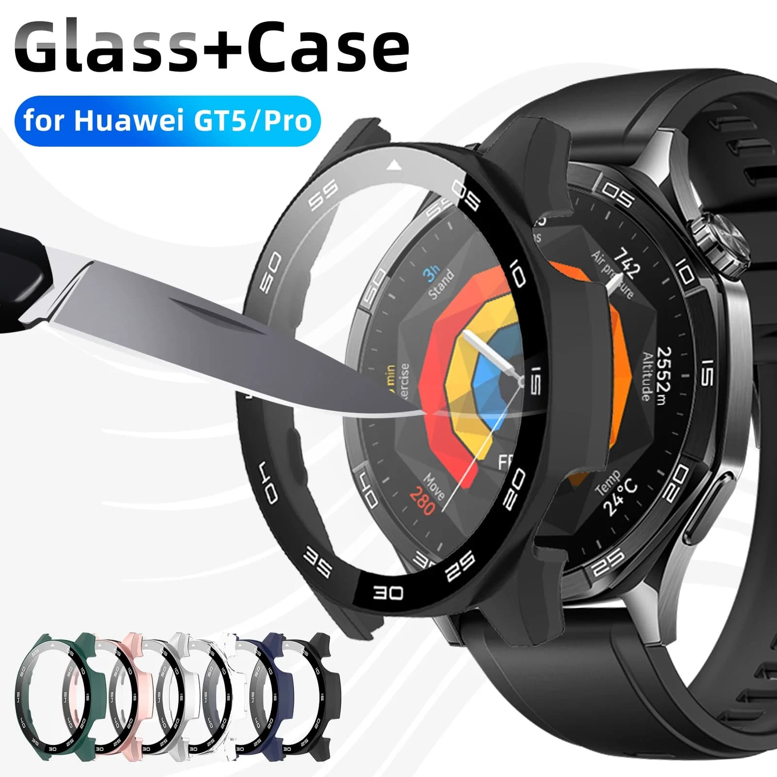 Case for Huawei Watch GT 5/GT5 Pro 46mm Tempered Glass Screen Protector&Hard PC Protective Bumper Huawei GT5 Cover Accessories