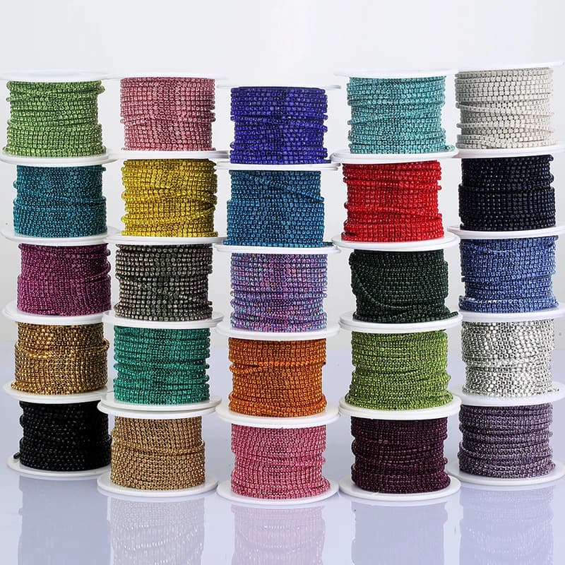 RESEN SS6-SS12 5yards/10yards Multicoloured Crystal Rhinestone Cup Chain Sew On Crystal Glass Cup Chain Trim Glue on Stone Trim