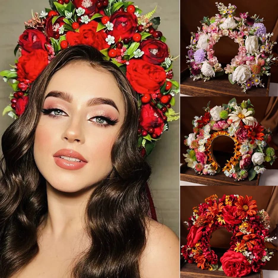 Women Head-Dress Colorful Flower Headband Hair Wreath Wedding Party Costume Headpiece for Bridal Women Fashion Hair Accessory