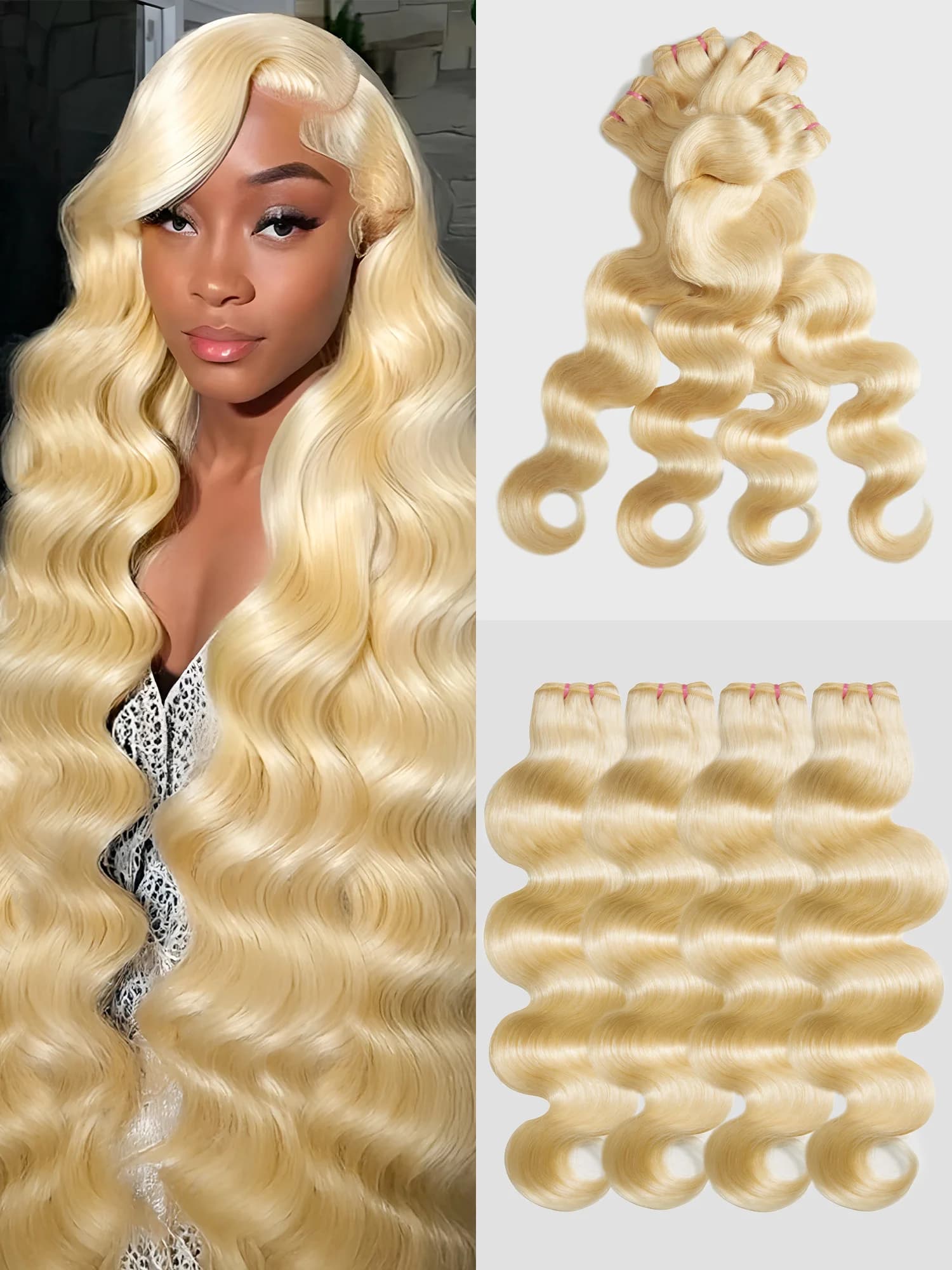 613 Body Wave Honey Blonde 100% Human Hair Bundles Hair Extensions 3 4 Bundles Fot Remy Water Wave Brazilian 24 26 28 Inch