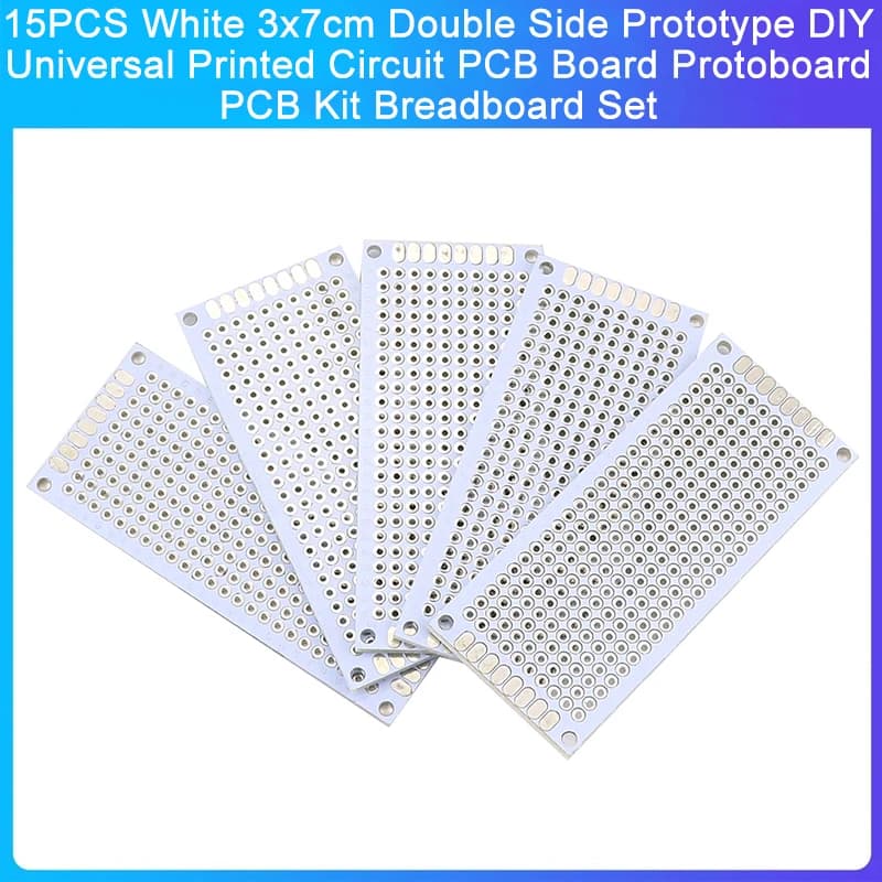 15PCS White 3x7cm Double Side Prototype DIY Universal Printed Circuit PCB Board Protoboard PCB Kit Breadboard Set
