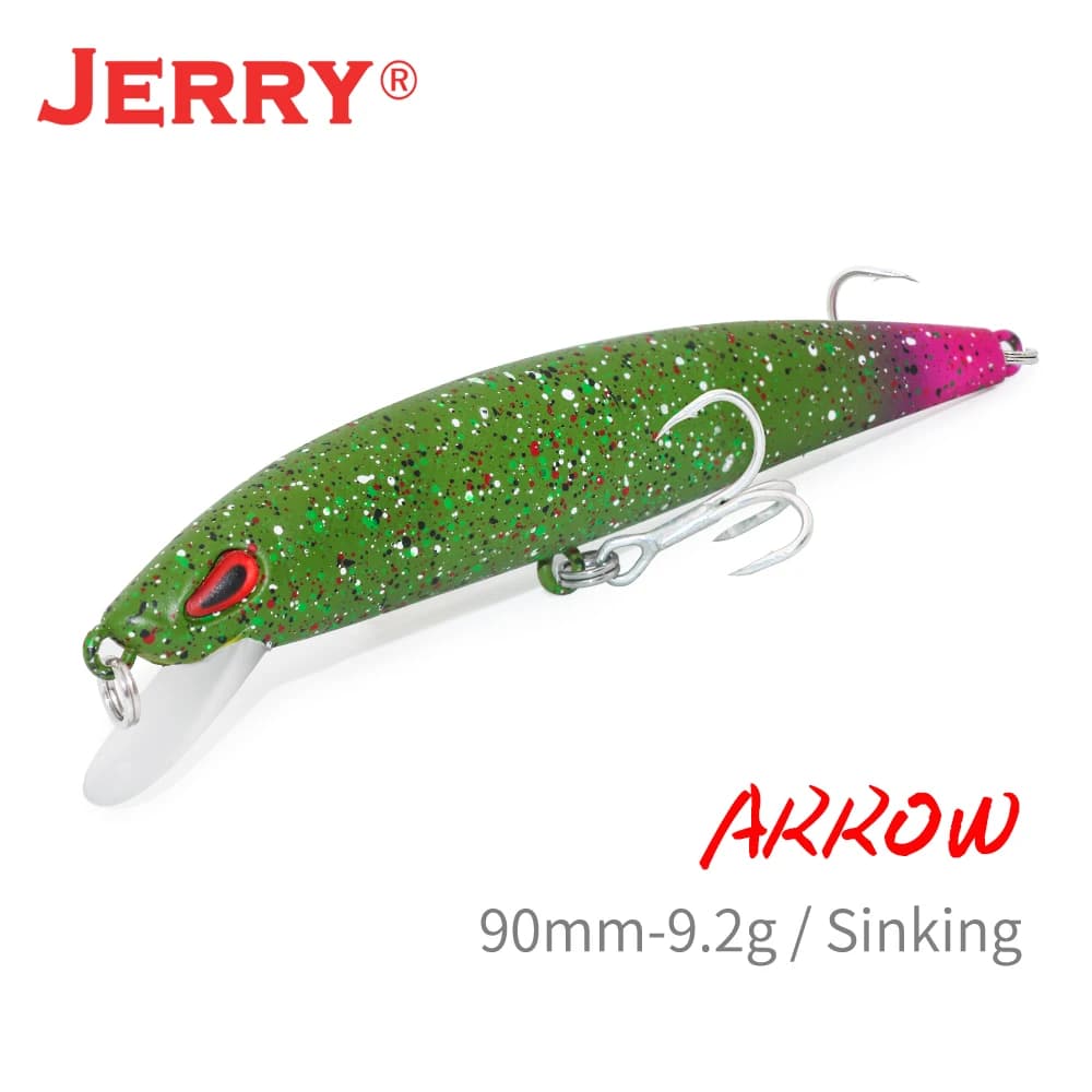 Jerry Arrow Sinking Casting Trolling Minnow Bait 90mm Treble Hook Trout Bass Artificial Lure Jerkbait Freshwater Fishing Tackle