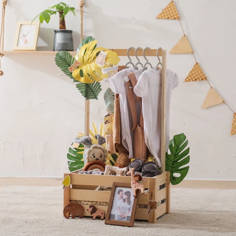 Baby Birthday Party Decorations Wooden Storage Basket Baby Room Storage Decor Newbaby Milestone Photography Props Clothes Hanger