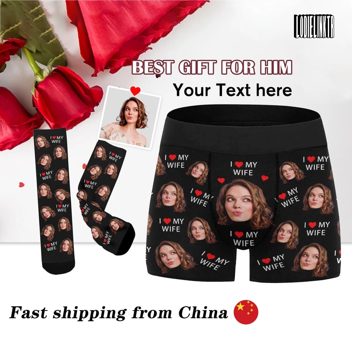 Valentine's Day Gift Boxes For Him Personalize Face Men Boxer/Socks Multi-Color Underwear Custom Unisex Face Socks With Texts