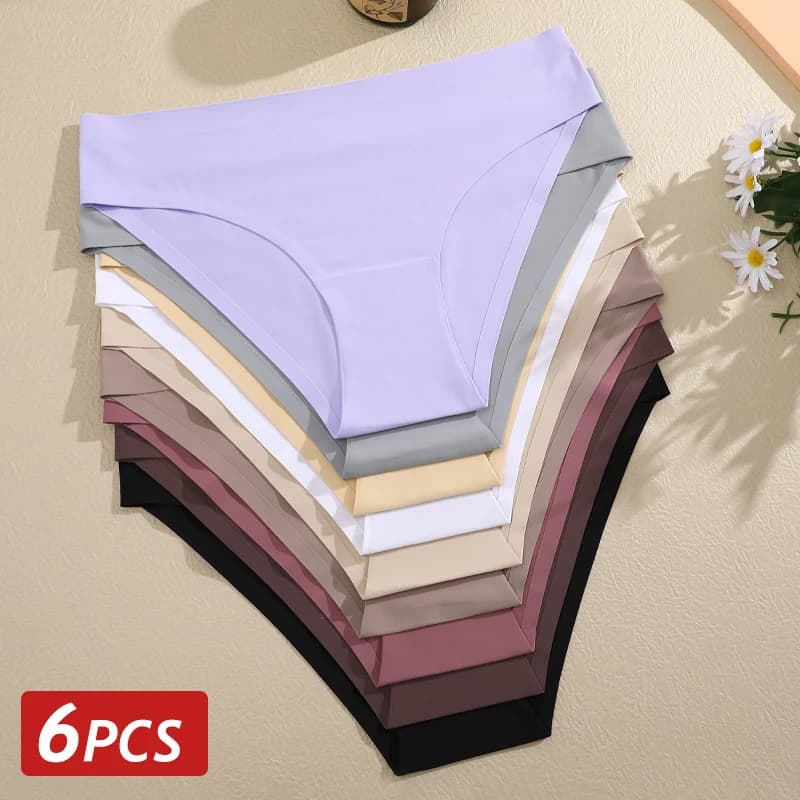 6PCS Women Seamless Panties Ice Silk Ultra Thin Briefs Female Soft Underwear Ladies Low Rise Sexy Lingerie High Elastic Panties