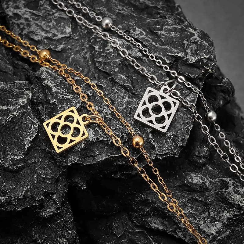 New Double-Layer Thin Chain Round Geometric Flower Bracelet for Women's Daily Personality Party Casual and Comfortable Jewelry